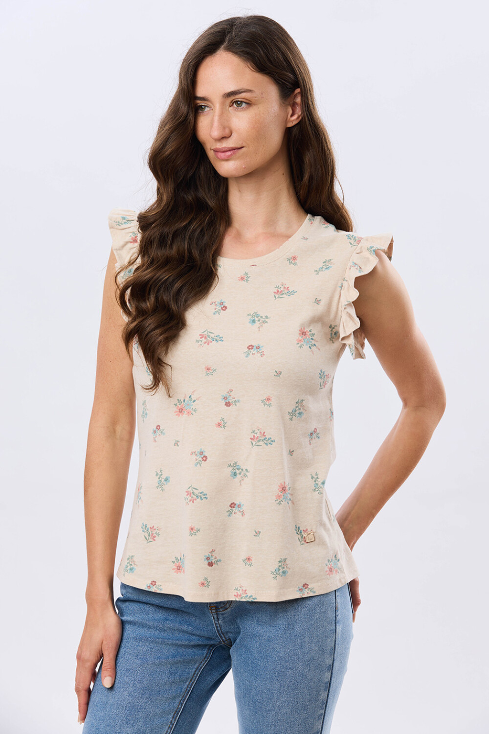 REMERA ESTAMPADA DE ALGODÓN Beige