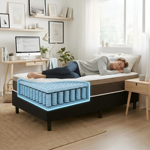 Sommier con Resortes Pocket Espuma Alta Densidad y Eurotop Soporte 130 Kg 1 Plaza 88 cm de Ancho