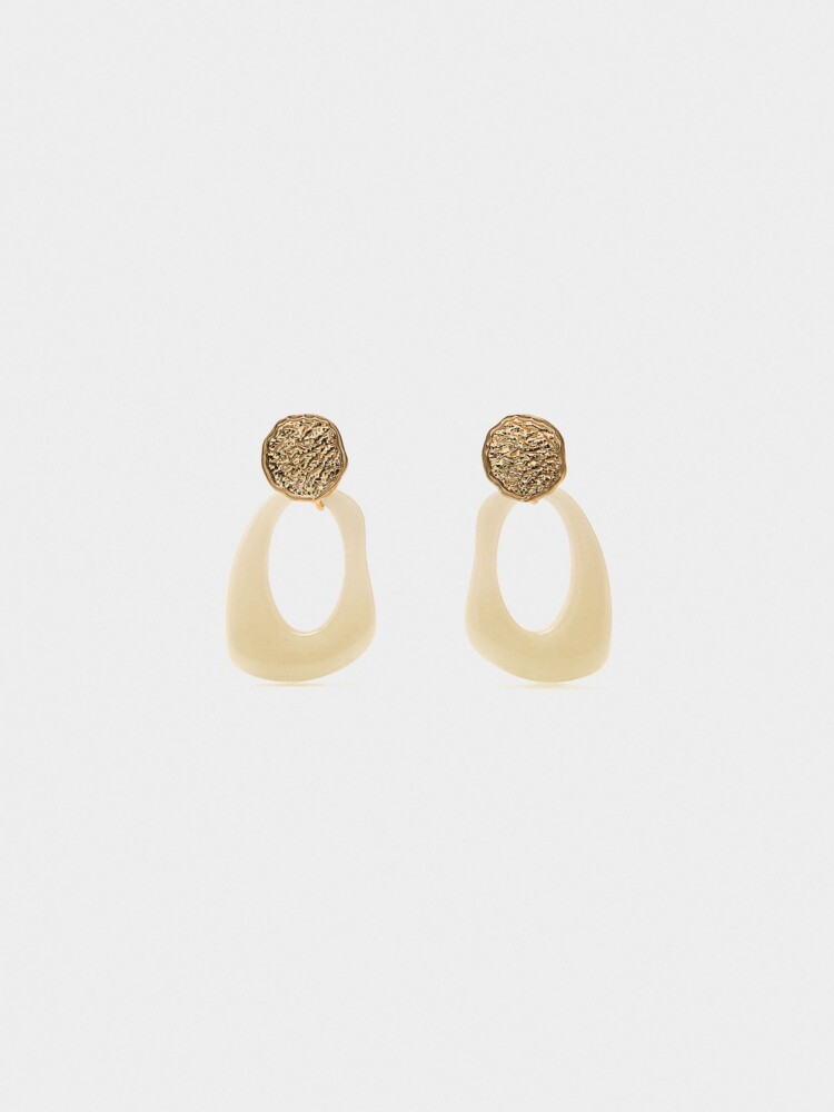 Pendientes Largos Con Aro beige