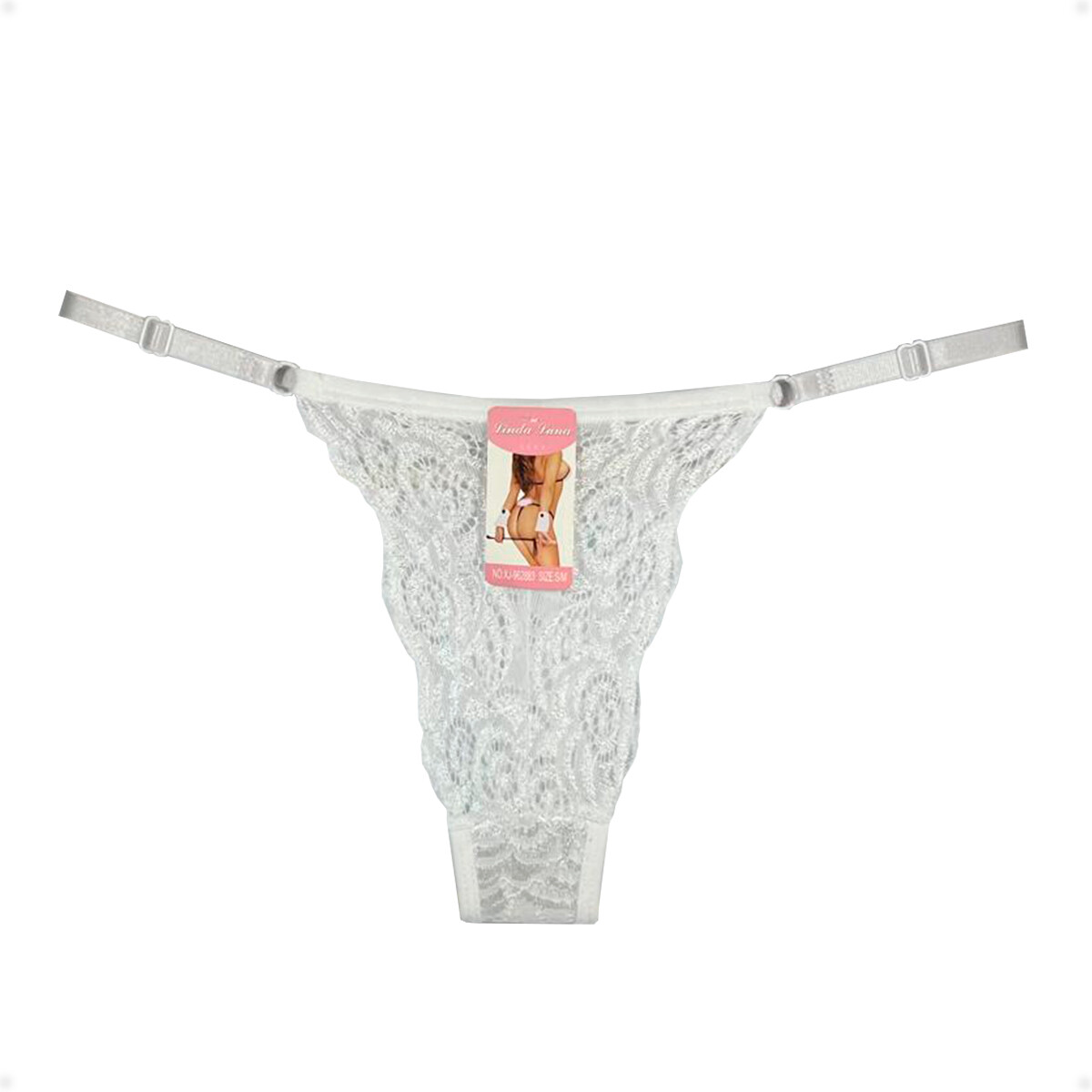 Tanga Colaless Ajustable De Encaje - Blanco Talla S-M 