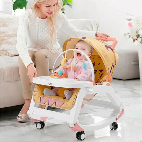 Silla 5 en 1 Bebé Mecedora Ruedas Comedor Sonido Interactivo Rosa