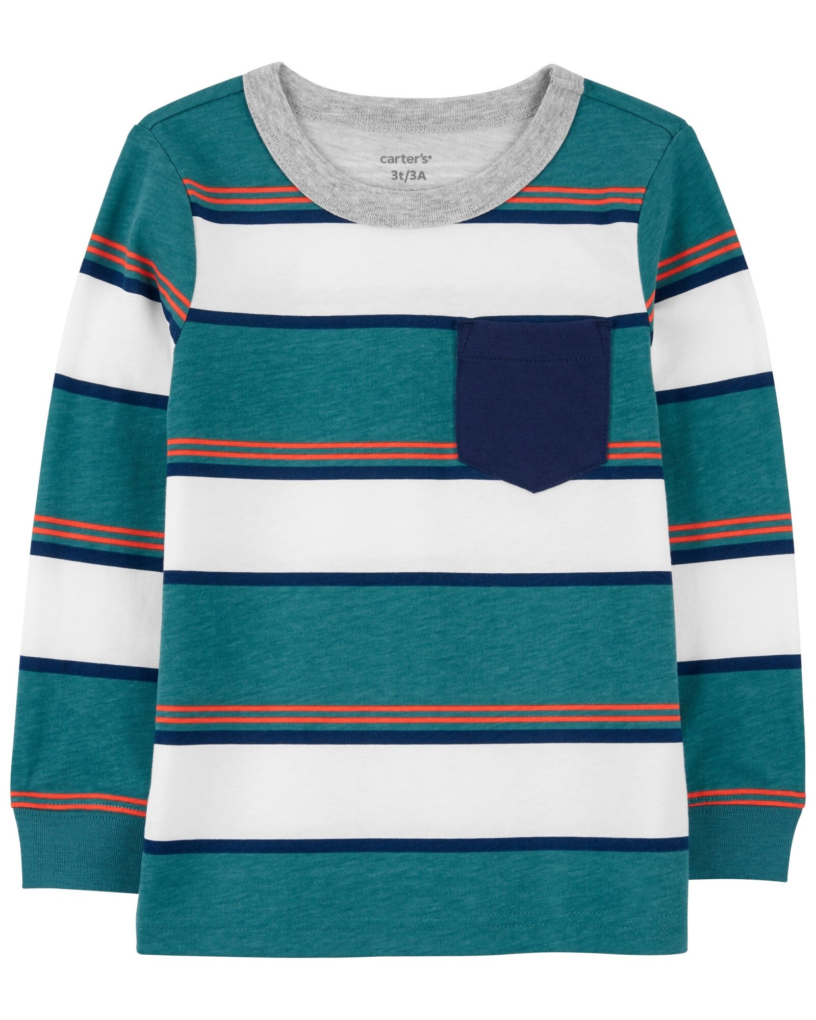 Remera de algodón, manga larga, diseño a rayas Sin color