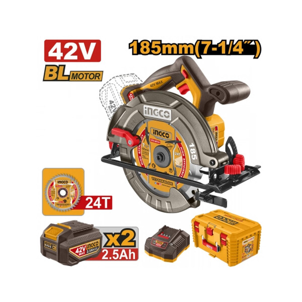 SIERRA CIRCULAR A BATERIA 42V 185MM + 2 BATERIA 2.5AH + CARGADOR + VALIJA INGCO SIERRA CIRCULAR A BATERIA 42V 185MM + 2 BATERIA 2.5AH + CARGADOR + VALIJA INGCO