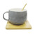 Taza Cerámica con Cuchara y Posavaso 200 ml GRIS