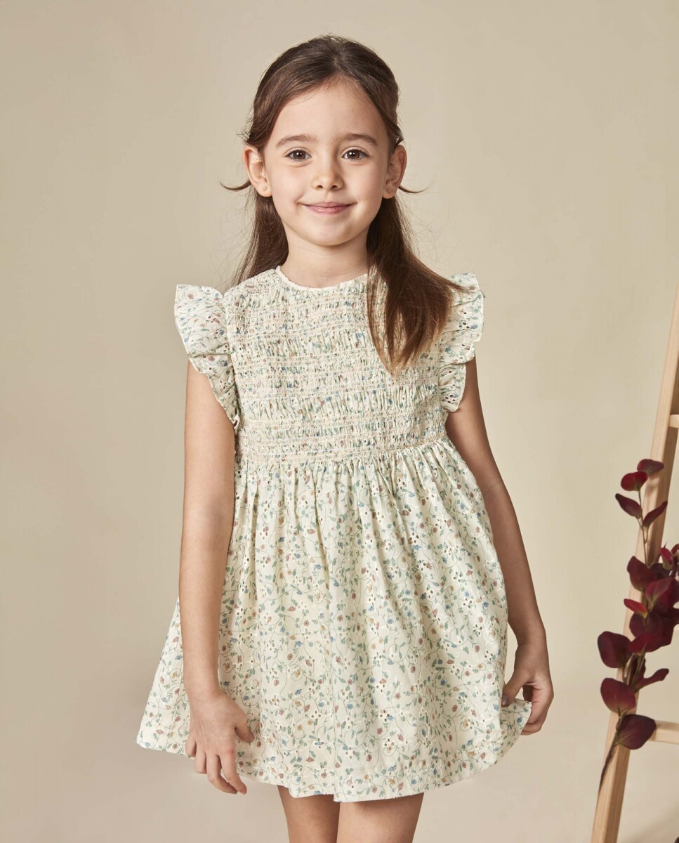 Vestido De Flores Con Smock - Piedra 