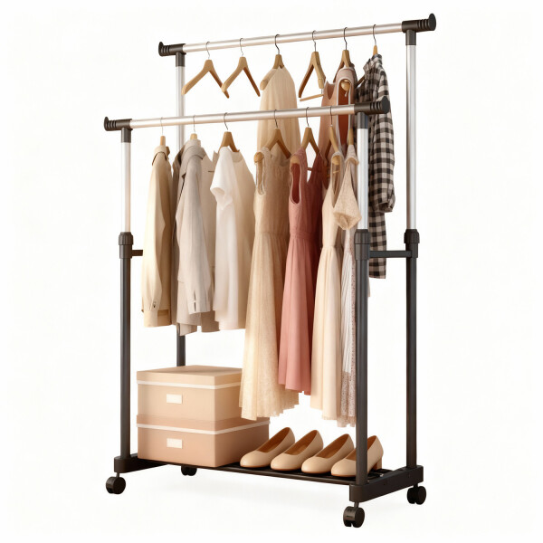 Perchero Para Ropa Doble Con Barras De Acero Inoxidable Ruedas Bloqueo Ropero Imback Perchero Para Ropa Doble Con Barras De Acero Inoxidable Ruedas Bloqueo Ropero Imback