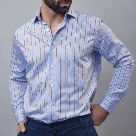 Camisa Luxury Celeste entramado con rayas