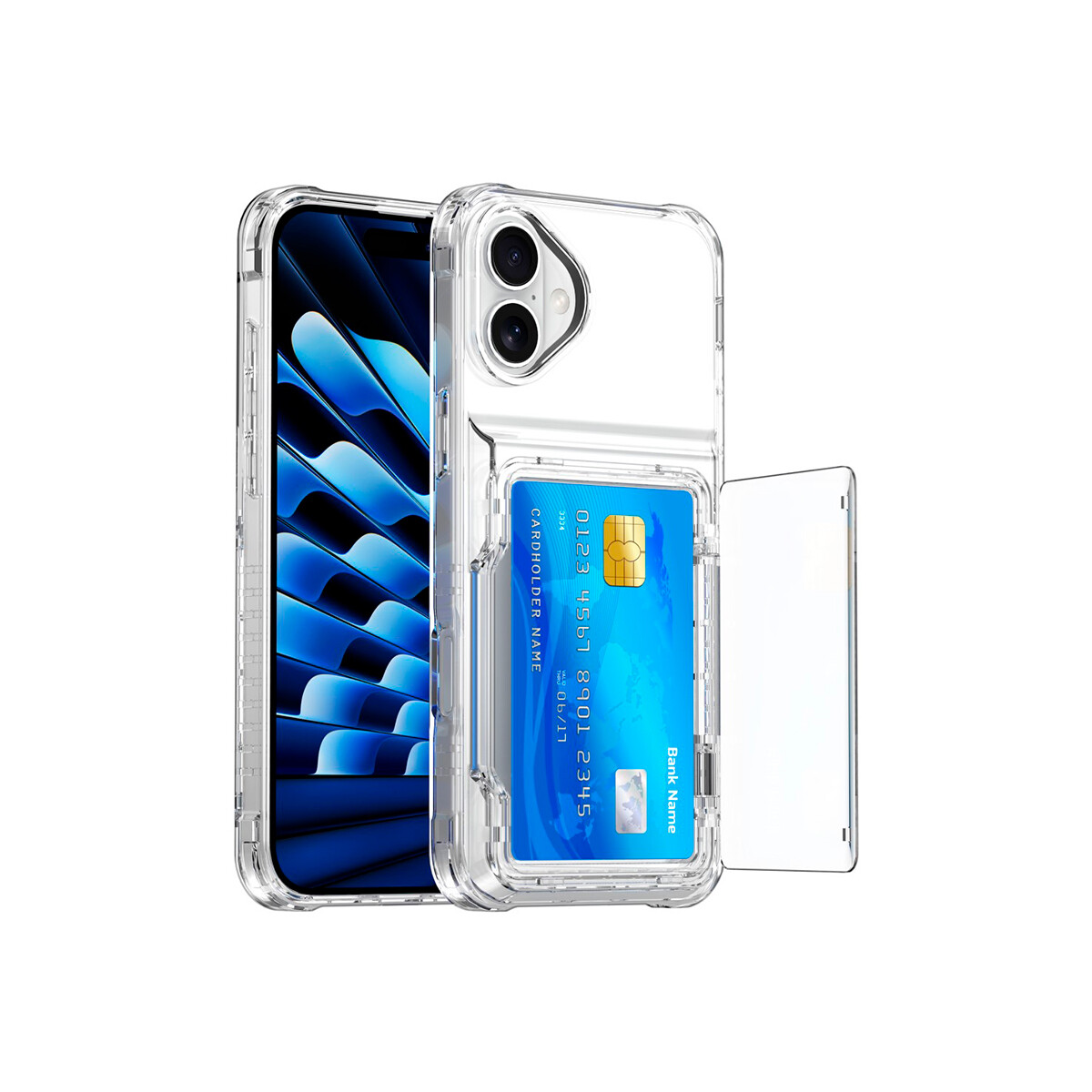 Protector para iPhone 16 Plus transparente con tarjetero 