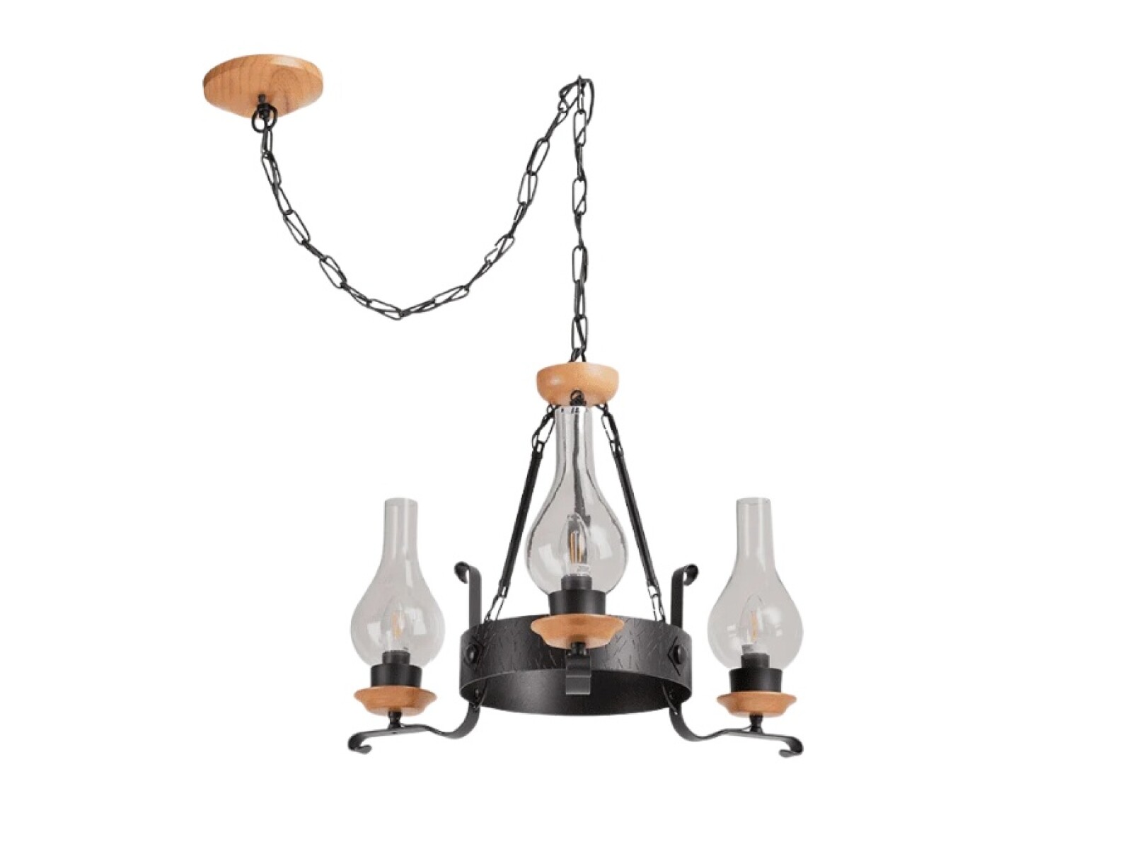 COLGANTE OXFORD 3L E27 VIDRIO NEGRO Y MAD 