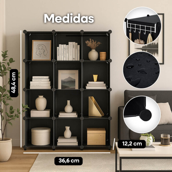 Estantería Biblioteca IMBACK IBK-PLC009 | 12 Cubos Modulares, Compacta, Resistente y Versátil Negro Estantería Biblioteca IMBACK IBK-PLC009 | 12 Cubos Modulares, Compacta, Resistente y Versátil Negro