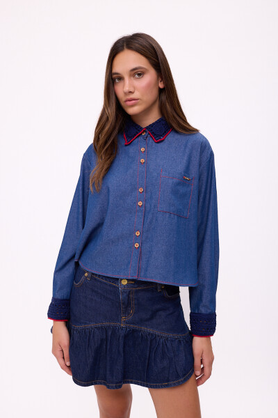CAMISA AZAR CROCHET DENIM Azul