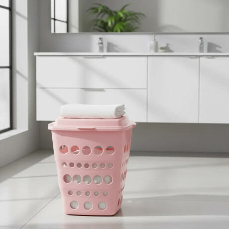 Cesto Canasto Ropa Calado Plástico con Tapa Paramount 55Lt Rosa