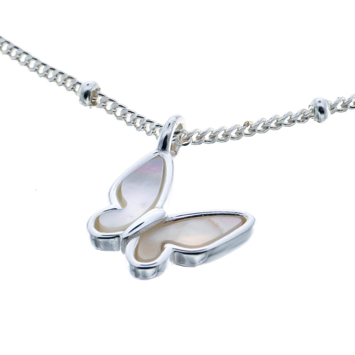 Conjunto de cadena y dije de plata 925 con nácar, MARIPOSA. 