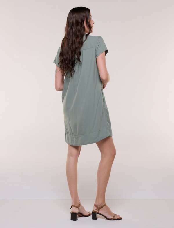 Vestido Corto Lino Cuello Camisa OLIVA