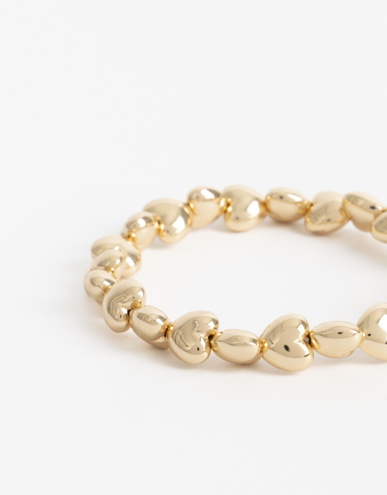 Pulseras Elásticas Metal Pulsera Elástica Corazones Metal. - Dorado