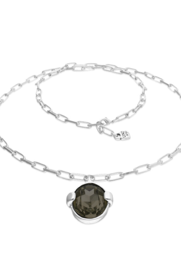 COLLAR LARGO DE ALEACIÓN DE METALES BAÑADO EN PLATA DE LEY CON CRISTAL FACETADO GRIS Colgante