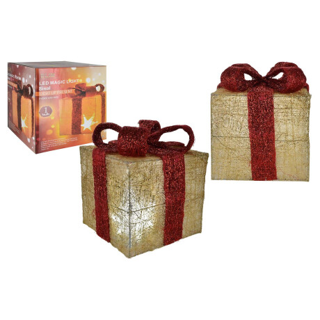 ADORNO NAVIDEÑO CAJA REGALO CON LUZ 20X20X18.5CM 20853 Q8 ADORNO NAVIDEÑO CAJA REGALO CON LUZ 20X20X18.5CM 20853 Q8