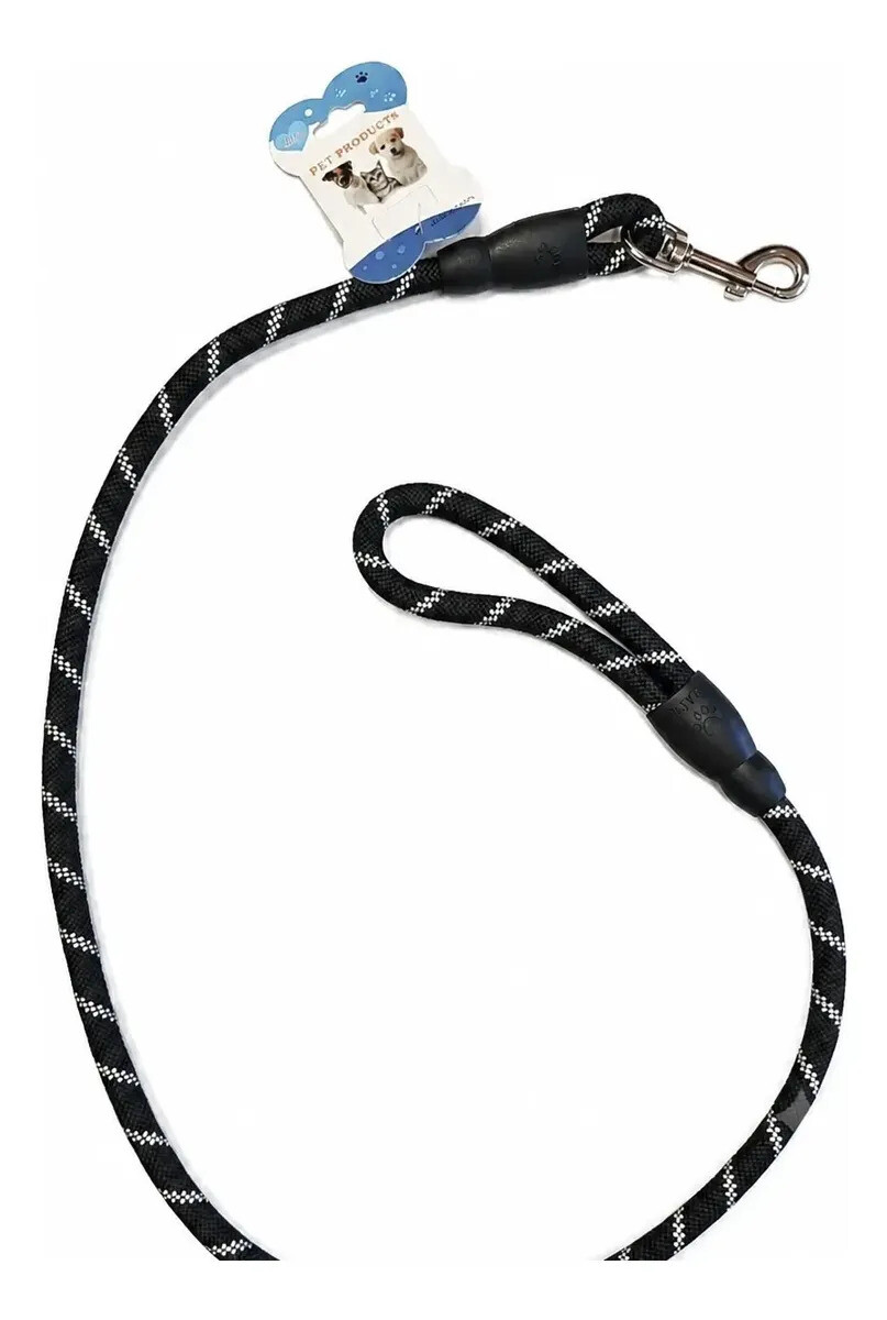 Correa Para Perro Largo Total 1.3 mts Refractaria - NEGRO 
