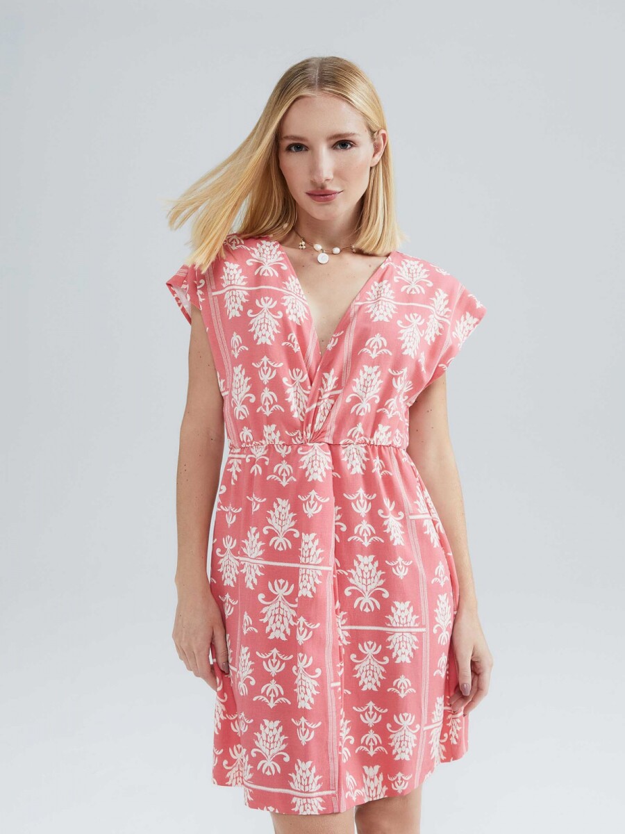 VESTIDO CORTO CON ESCOTE EN V - ROSADO 