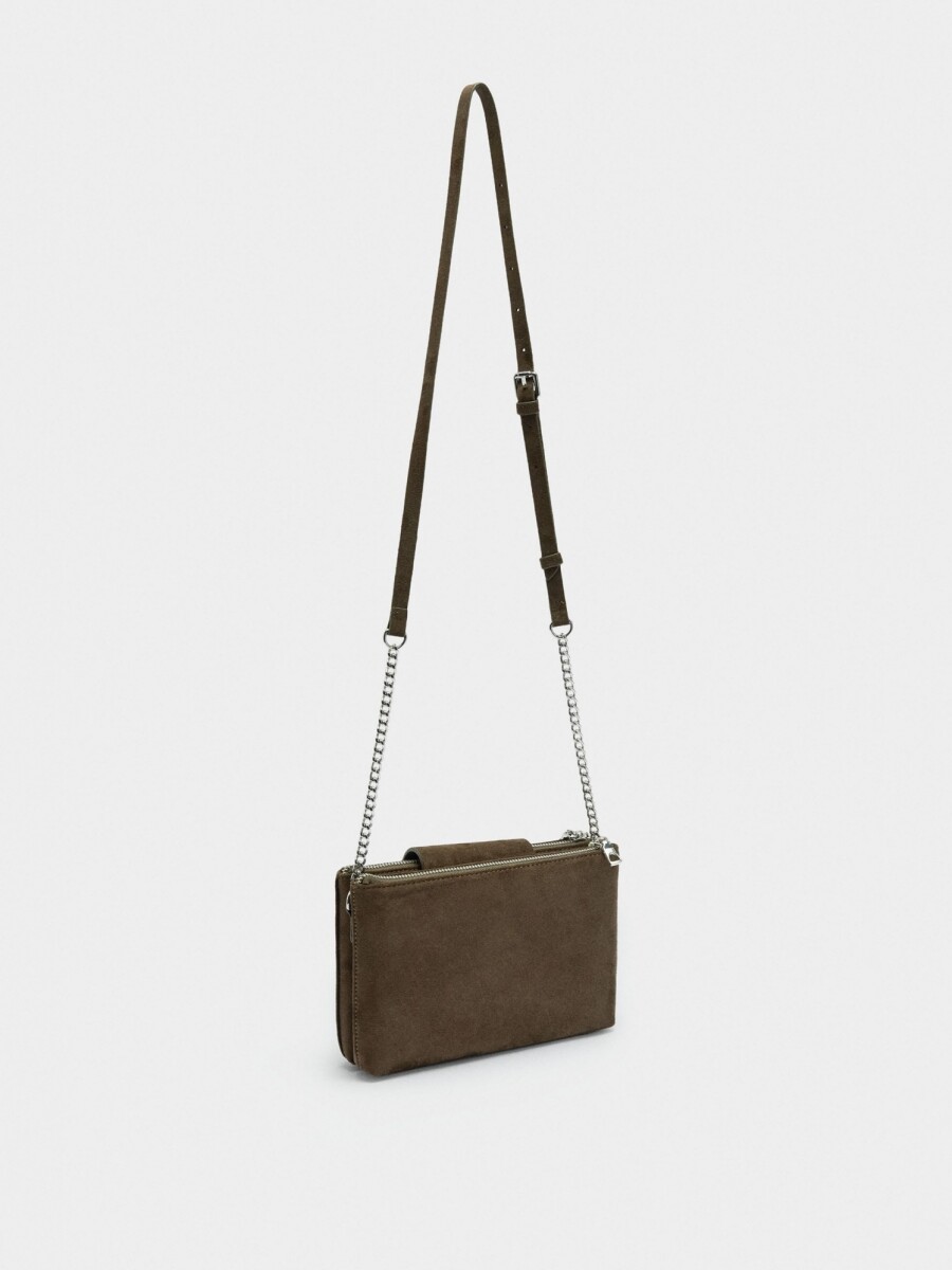 Bolso Bandolera Doble Efecto Piel caqui