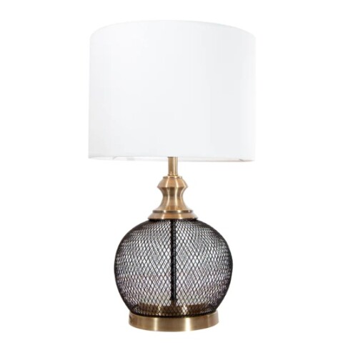 VELADOR DE MESA ORO Y NEGRO E27 PANTALLA BLANCA VELADOR DE MESA ORO Y NEGRO E27 PANTALLA BLANCA