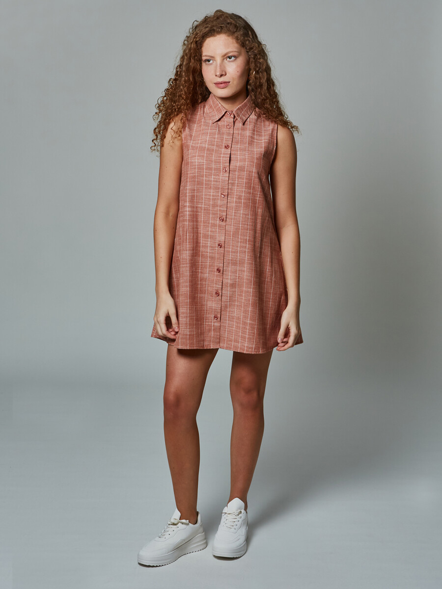 Vestido lino rayado - ladrillo 
