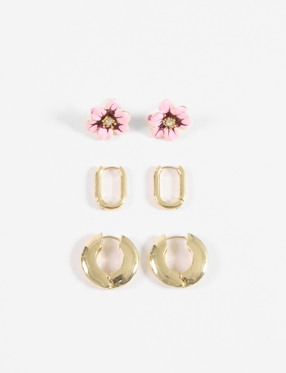 Set caravana flor y aros - dorado 