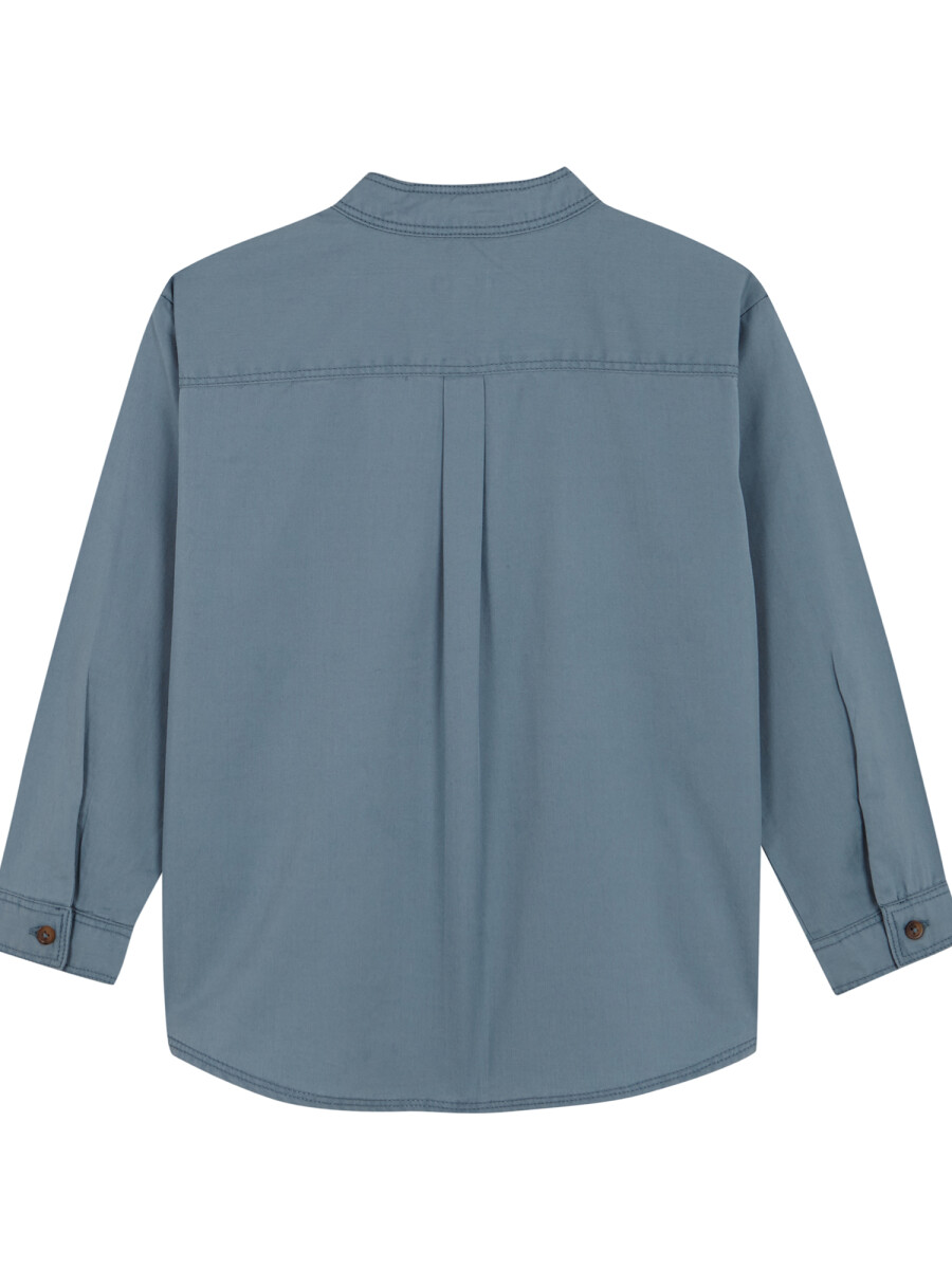 Camisa Cuello Mao Con Bolsillos Azulado