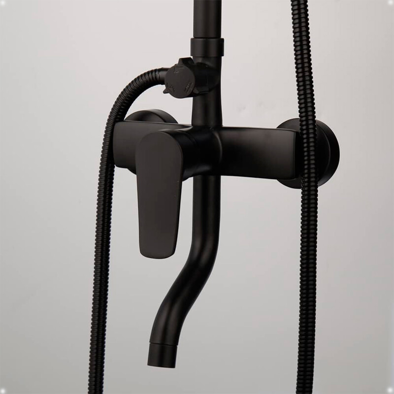 Barral De Ducha Con Teléfono de Ducha Cabezal Brazo Manguera y Monocomando Acero inoxidable Negro Barral De Ducha Con Teléfono de Ducha Cabezal Brazo Manguera y Monocomando Acero inoxidable Negro