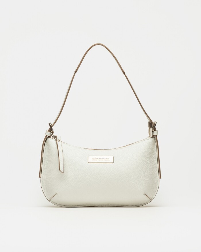 Cartera al hombro Mia en cuero graneado Blanco