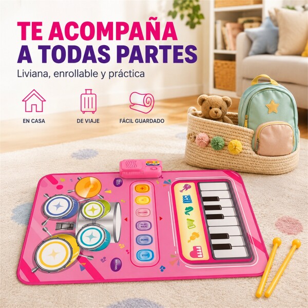 Alfombra Musical Infantil 2 en 1 Piano y Batería 80 x 55 cm Rosa