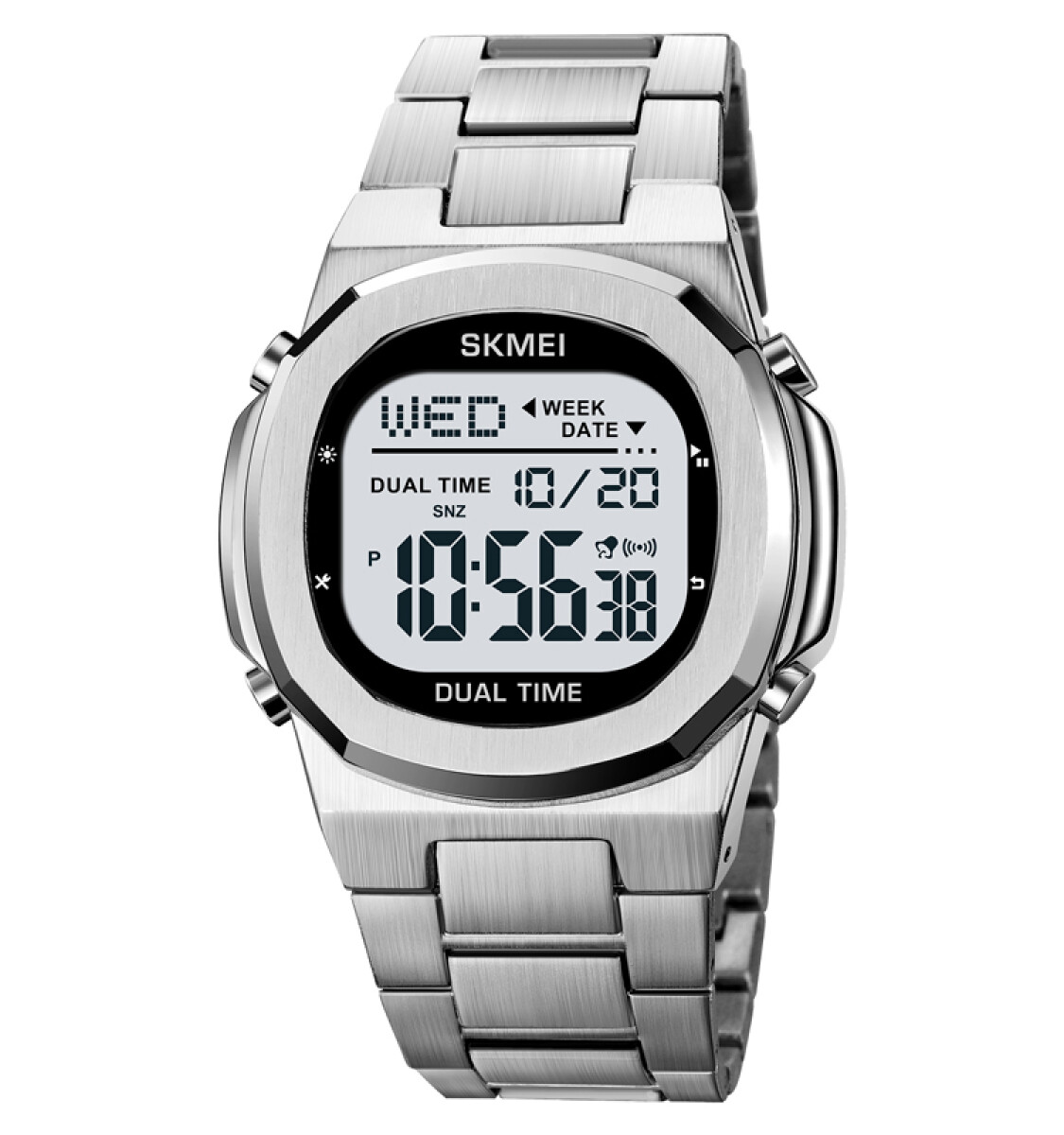 Reloj Skmei 2004SIWT Digital Unisex Plateado con Pantalla Blanca - Plateado 
