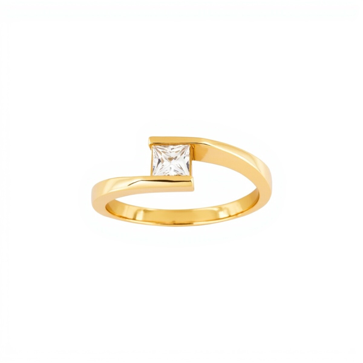 Anillo Solitario cuadrado-Oro bajo-Piedra zirconia-AN8021 - conpiedra 
