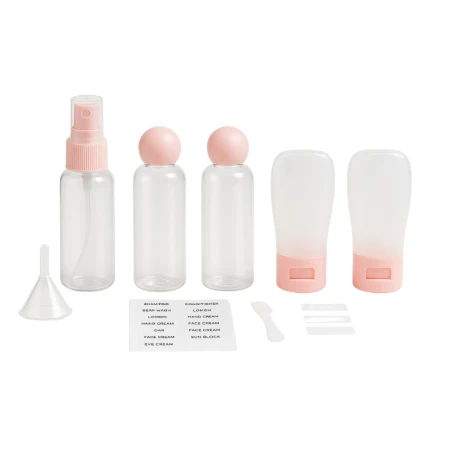 Set Organizador Viaje Cosmetico Frascos Botellas 7 Piezas Color Rosa