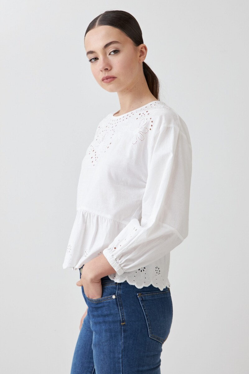 Blusa calada con mangas abullonadas blanco