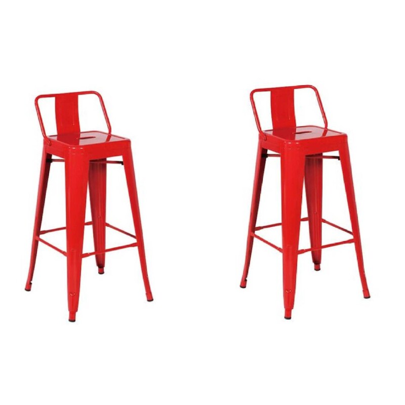 Taburete Tolix Pack 2 unidades En Metal Con Respaldo Rojo