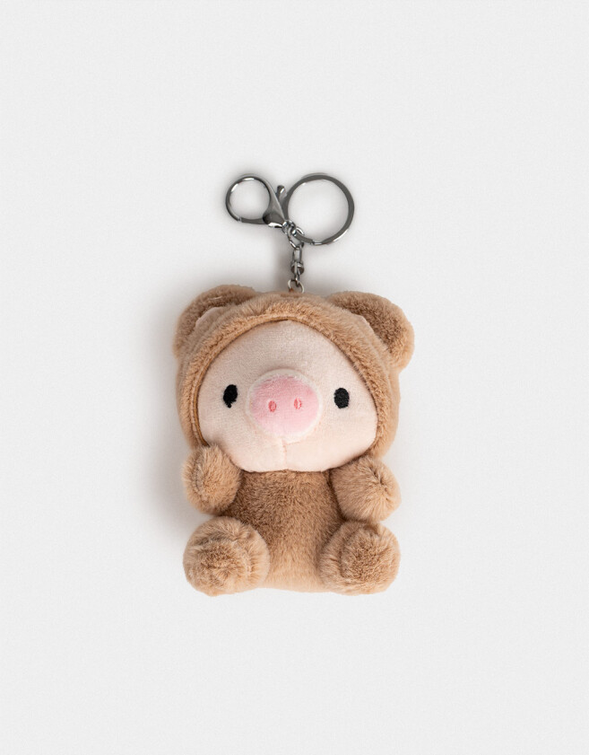 Llavero Peluche Llavero Y Charm De Peluche De Cerdito - Marron Beige