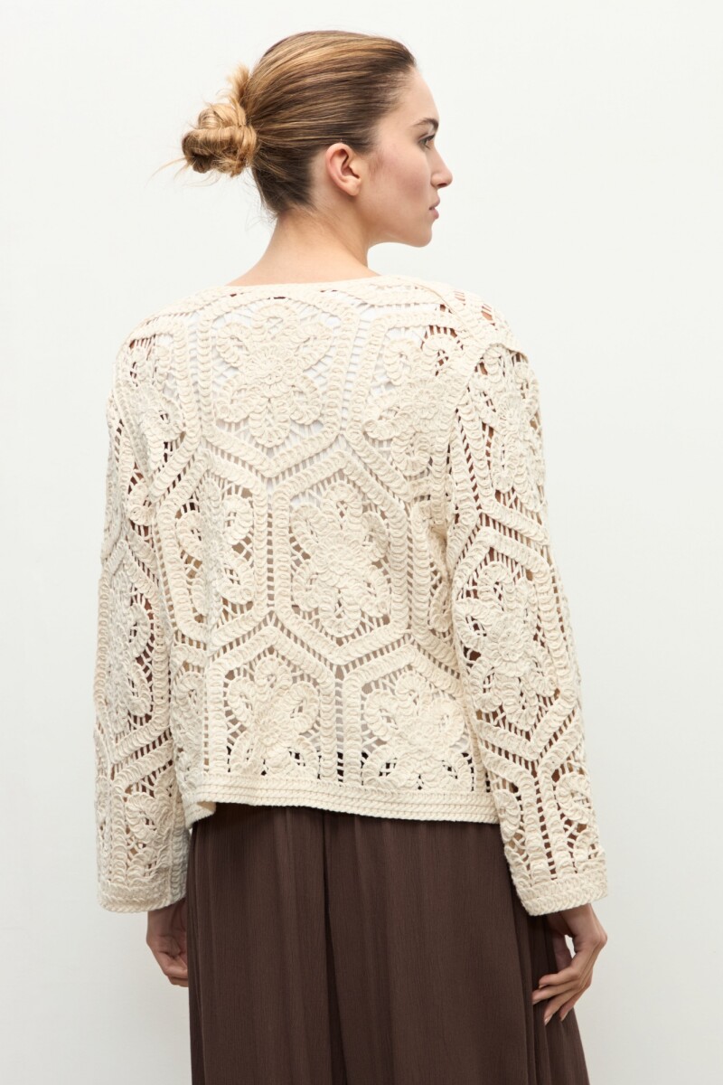 Chaqueta tejida crochet beige claro