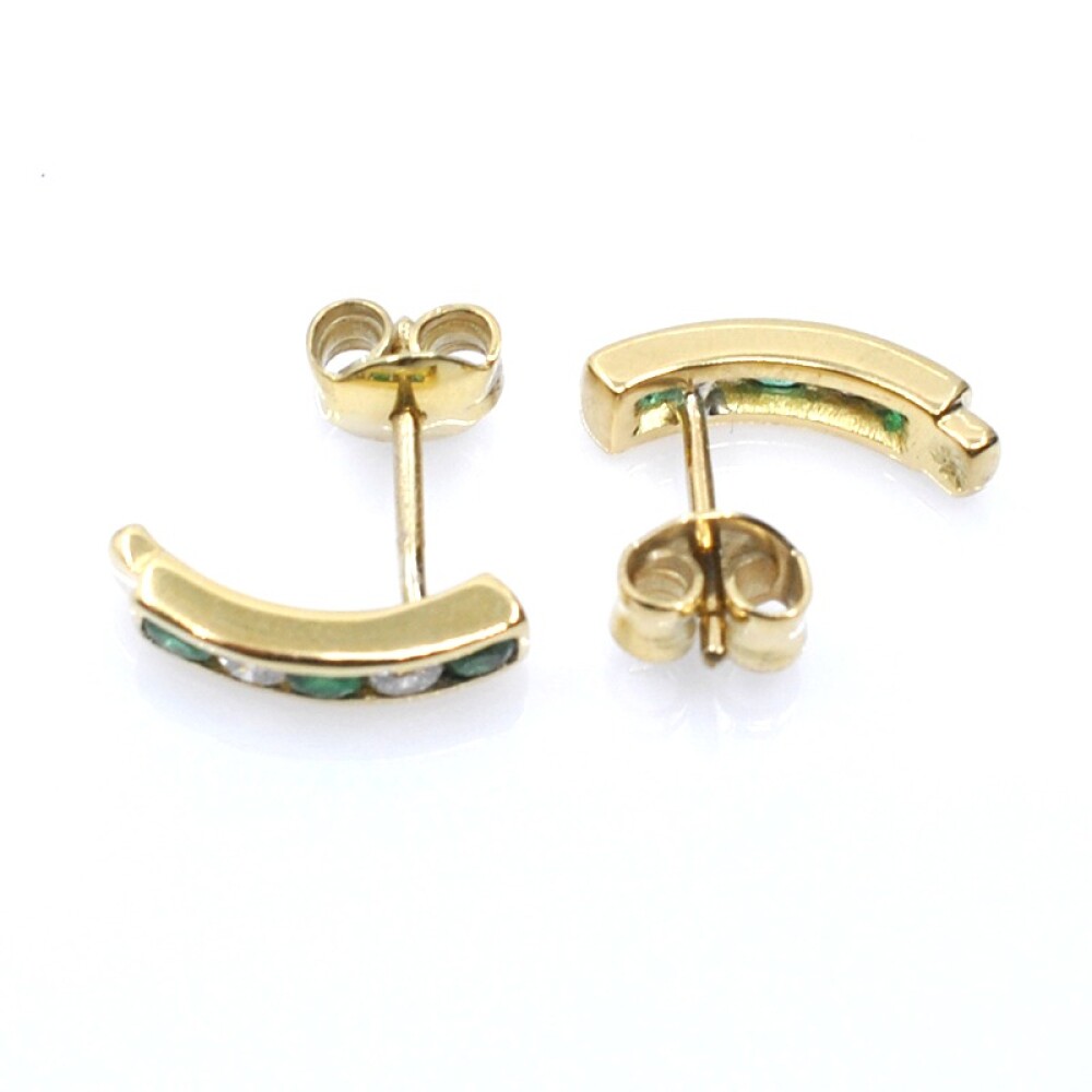 Caravanas en oro 18k amarillo con esmeraldas y brillantes Caravanas en oro 18k amarillo con esmeraldas y brillantes