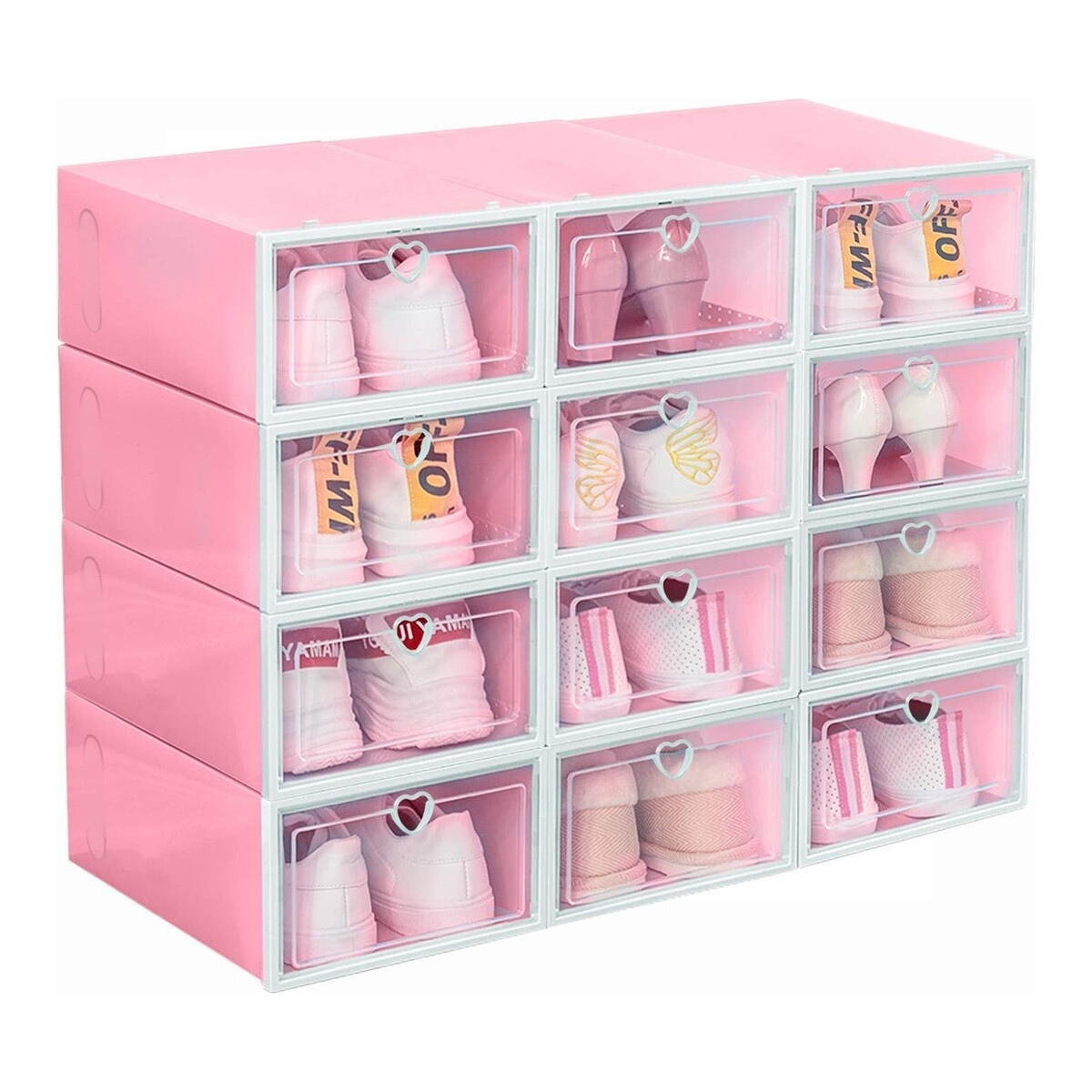 Caja Organizadora Zapatos Zapatera 24 Unidades Caja Apilable - Variante Corazón Color Rosado 