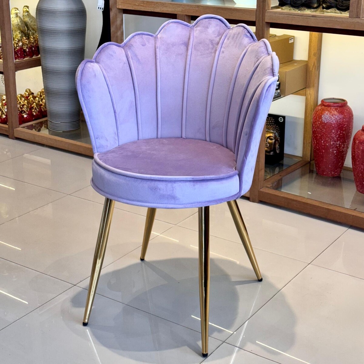 Silla Terciopelo Lilas Base Dorada VELVET 