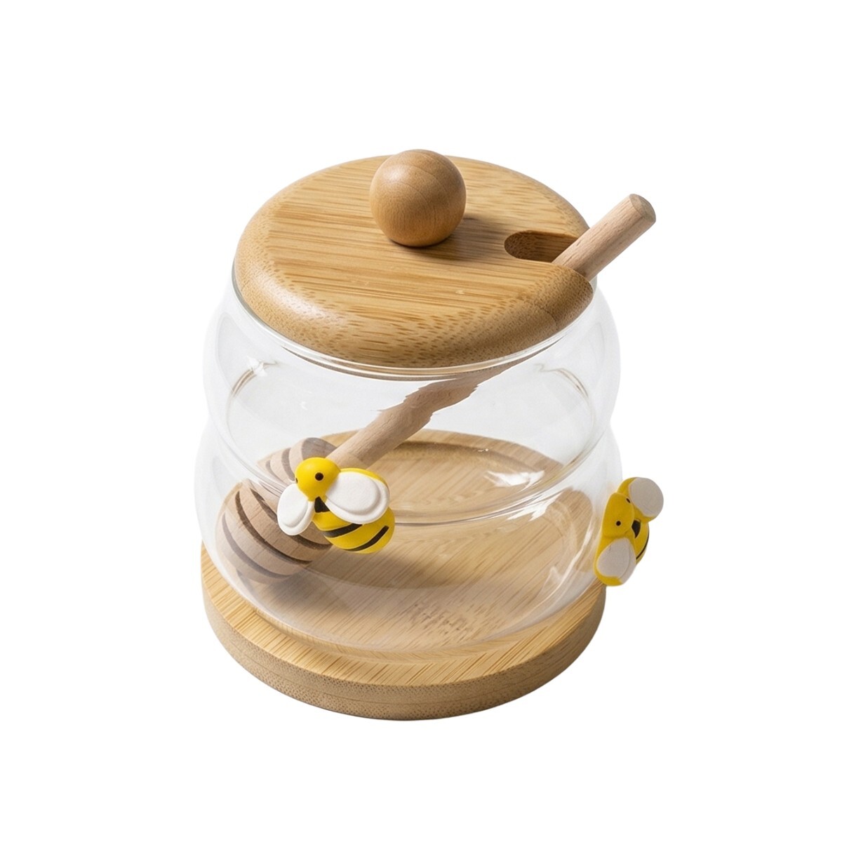 FRASCO VIDRIO P/MIEL C/CUCHARA/BASE 8.5X11CM 