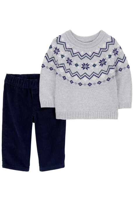 Set dos piezas, pantalón de pana y buzo de punto Sin color