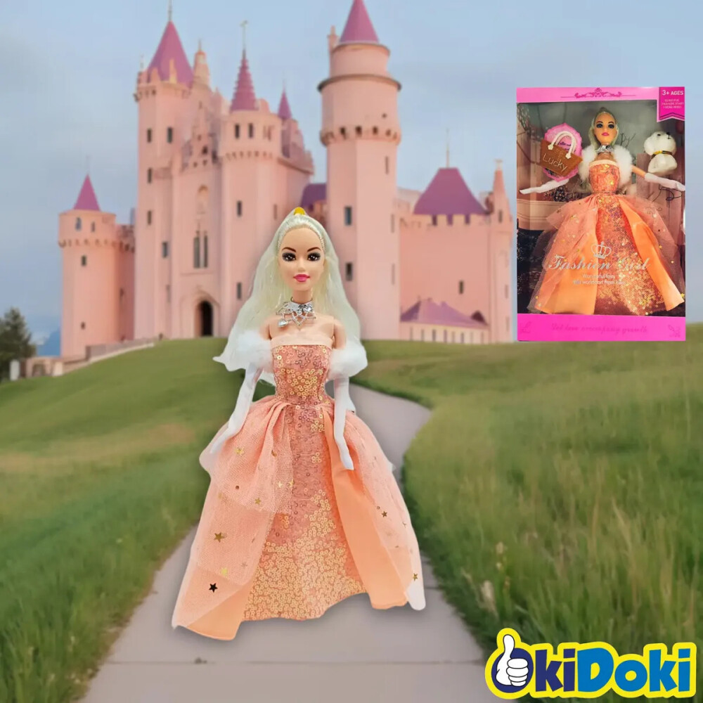 Muñeca Con Vestido De Fiesta Y Accesorios NARANJA SALMON