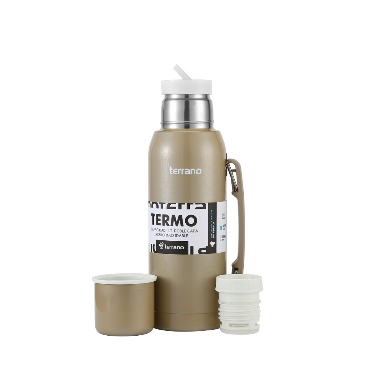 TERMO PREMIUM DE 1LT TERRANO CON MANIJA - PLATA 