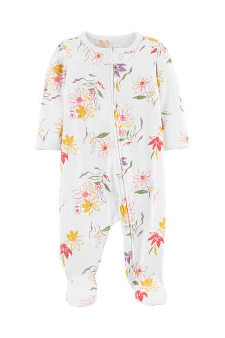 Pijama una pieza de algodón con pie, diseño floral Sin color