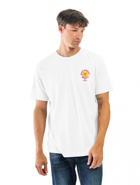 Remera Algodón Estampada Cuello Redondo Blanco, Rojo y Amarillo