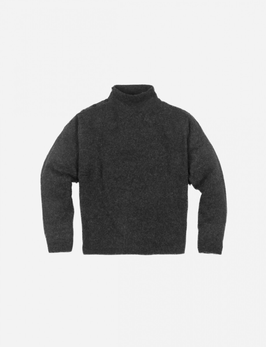 Sweater media polera con botones en hombro - GRIS OSCURO 