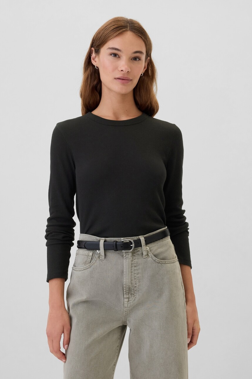 Remera Waffle Cuello Redondo Mujer True Black