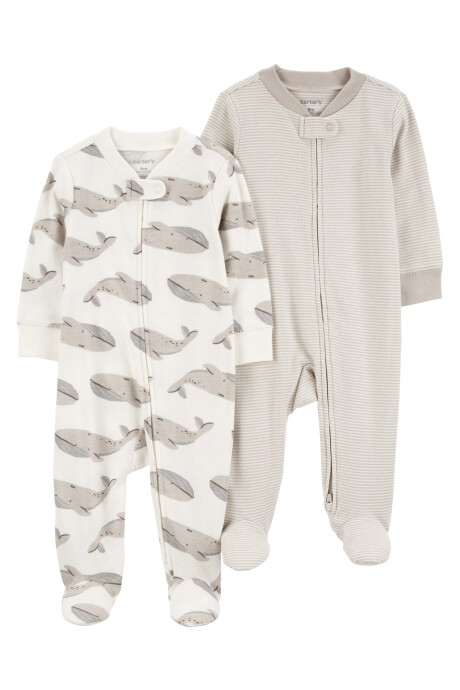 Pack dos pijamas una pieza de algodón, con pie, estampados Sin color